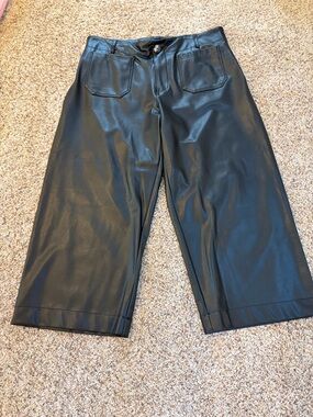 Anthropologie 16W Maeve The Colette Black Faux Leather Coulette Pants
